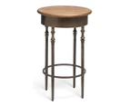 Wooden Round Side Table with Finial Legs in Dark French Brass Finish