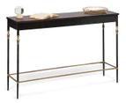 Gold Black Sleek Hallway Console Table with Wood Top and Finial Legs