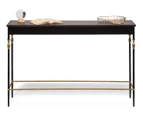 Gold Black Sleek Hallway Console Table with Wood Top and Finial Legs