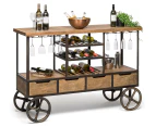 Wooden Industrial Drinks Trolley Bar Cart with 4 Drawers and Wine Bottle Rack