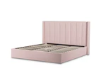 Betsy Fabric King Bed Frame - Blush Pink with Storage