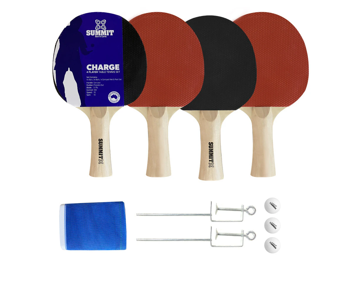 Summit Charge 4 Player 5 Ply Table Tennis TT Set w/4x Bats/3x Balls/Net/Post