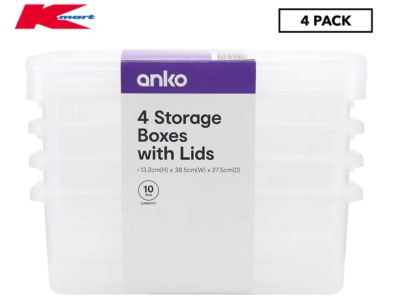 Anko by Kmart 10L Storage Tubs w/ Lids 4-Pack - Clear