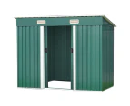 Wallaroo 4ft x 8ft Garden Shed with Base Flat Roof Outdoor Storage - Green