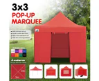 Wallaroo 3x3 Marquee - Pop Up Gazebo - Red