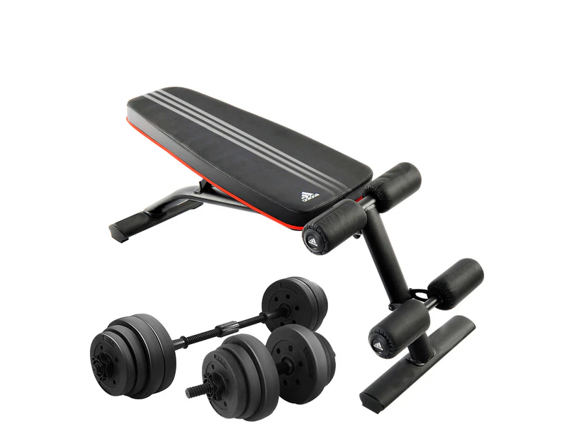 Powertrain 20kg Dumbbell Home w/ Adjustable Adidas 10230 Bench Weights