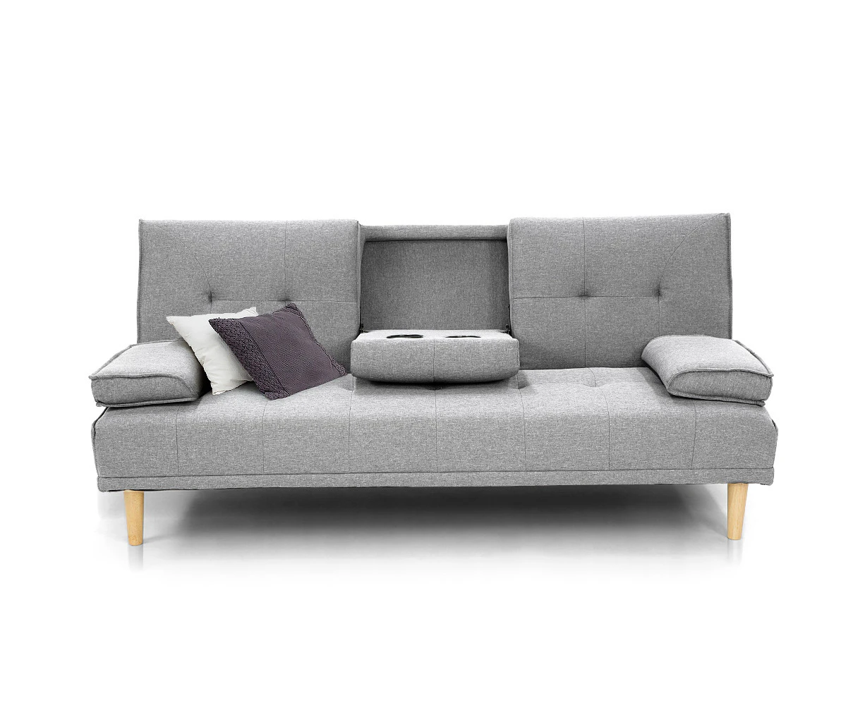 Sarantino Linen Fabric Sofa Bed Lounge - Light Grey