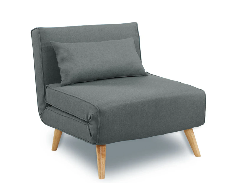 Sarantino Adjustable Chair Single Sofa Bed Faux Linen - Dark Grey