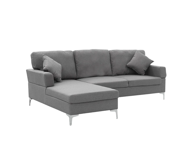 Sarantino Linen Corner Sofa Couch Lounge L-shape Right Chaise D.Grey