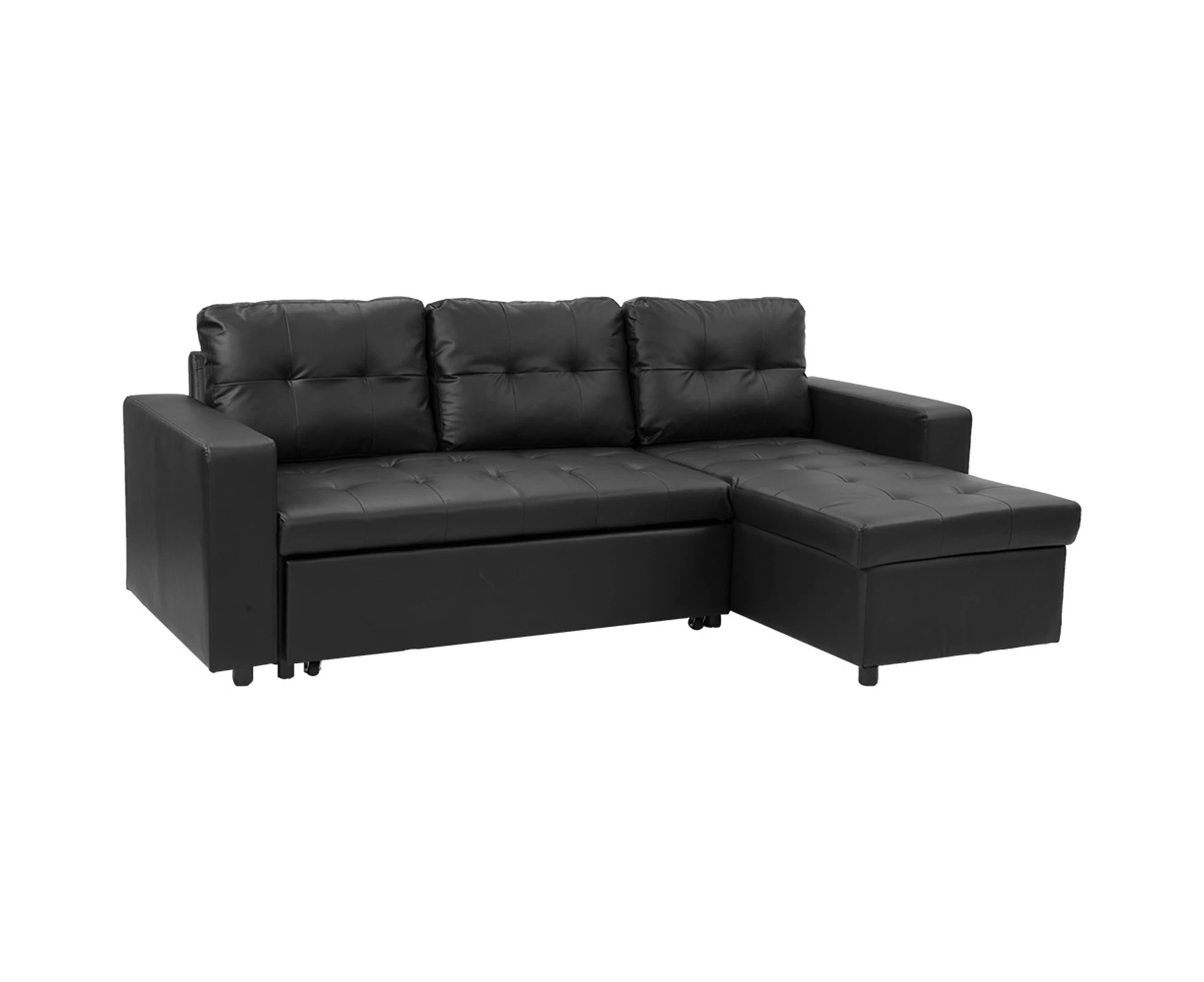 Sarantino Corner Sofa Bed Storage Chaise Couch Faux Leather Black