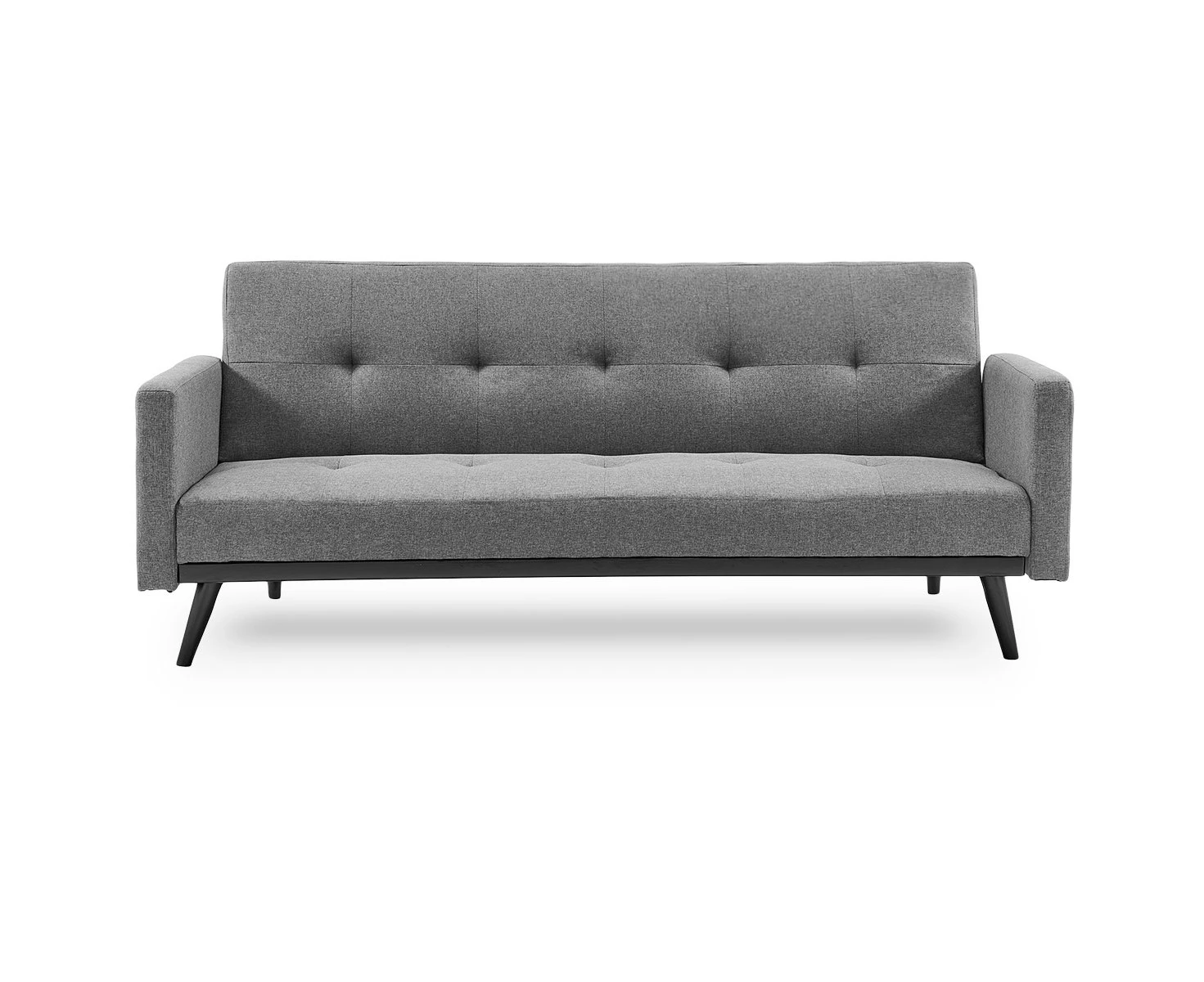 Sarantino Tufted Faux Linen 3-Seater Sofa Bed with Armrests - Light Grey