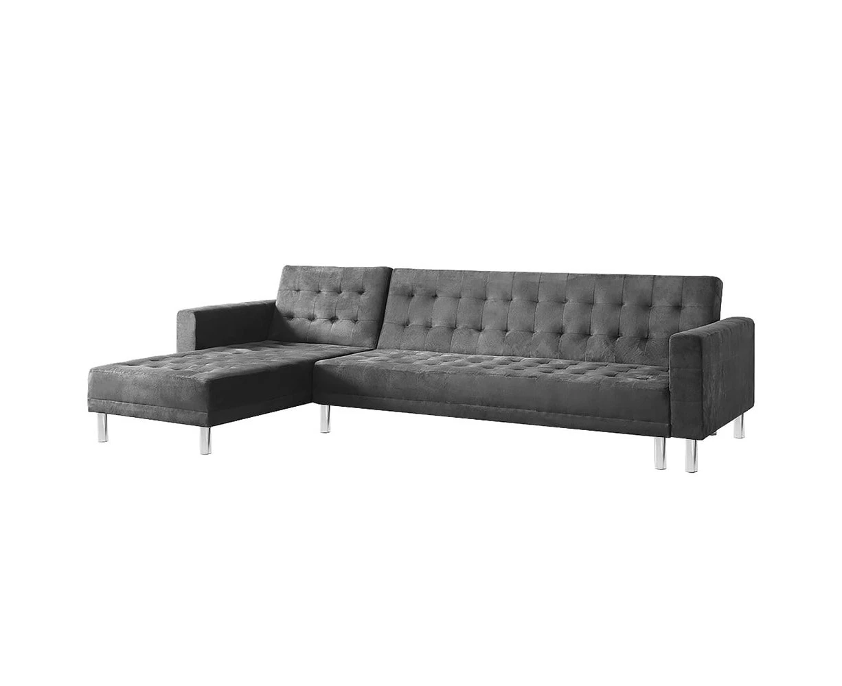 Sarantino Faux Velvet Corner Wooden Sofa Bed Couch with Chaise - Grey