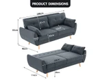 Sarantino 3 Seater Modular Linen Fabric Wood Sofa Bed Couch- Dark Grey