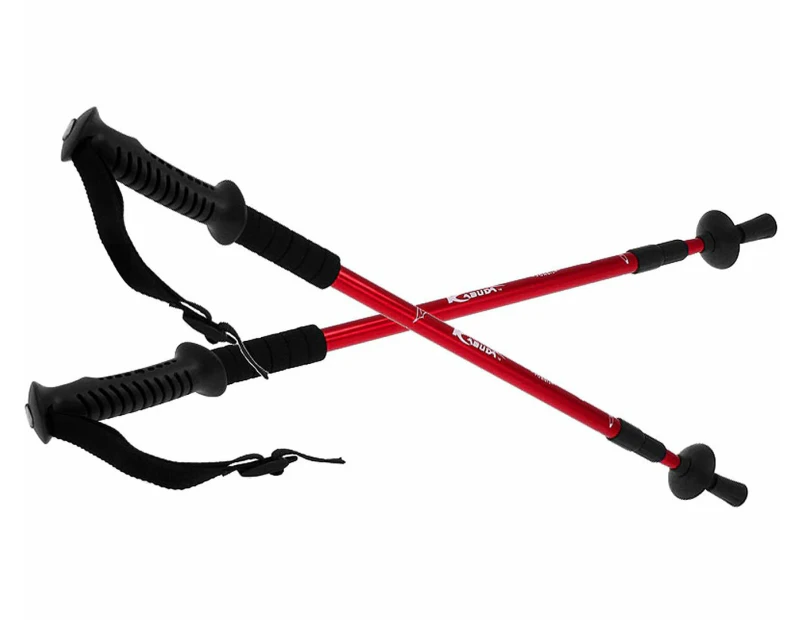 Anti-Shock Trekking Hiking Walking Poles Sticks Pair - Red