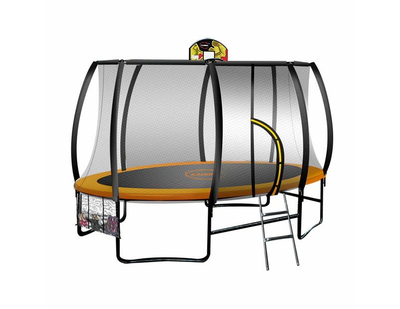 Kahuna 8ft X 14t Outdoor Orange Oval Trampoline With Safety Enclosure And Basketball Hoop Set