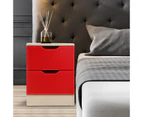 Bedside Table with Drawers MDF Cabinet Storage 51 x 40cm - White Red