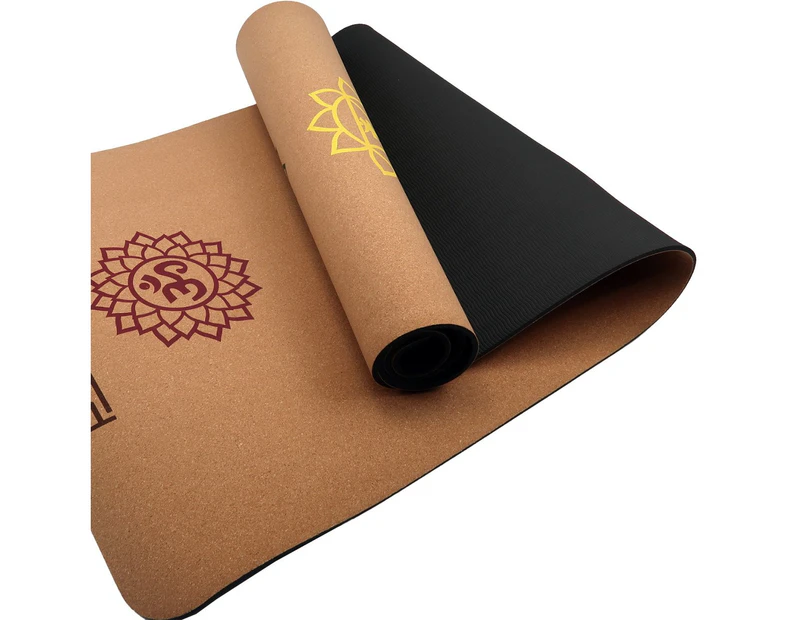 Powertrain Cork Yoga Mat with Carry Straps Home Gym Pilates - Chakras