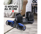 2x Powertrain 24kg Blue Adjustable Dumbbells w/ Stand and 10436 Bench