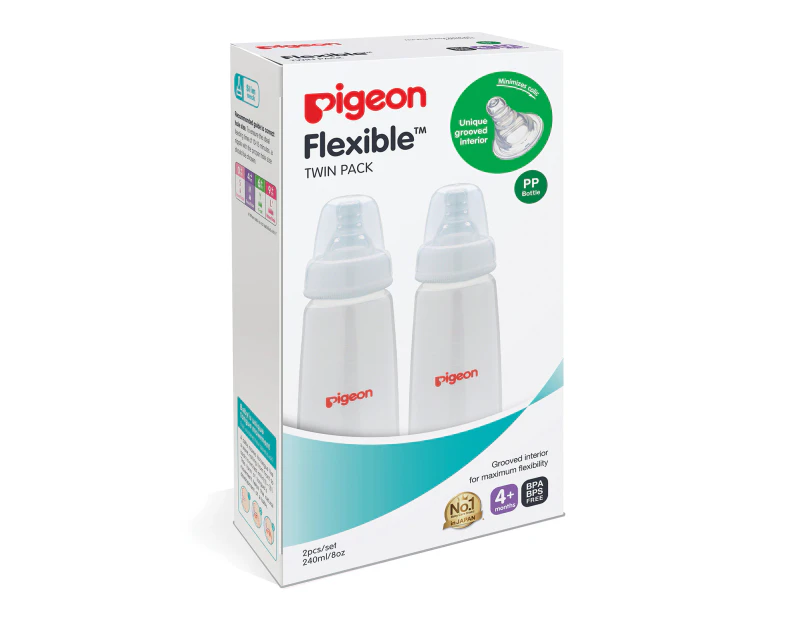 Pigeon Flexible(TM) Peristaltic Bottle Slim Neck 240ml x 2 Twin Pack