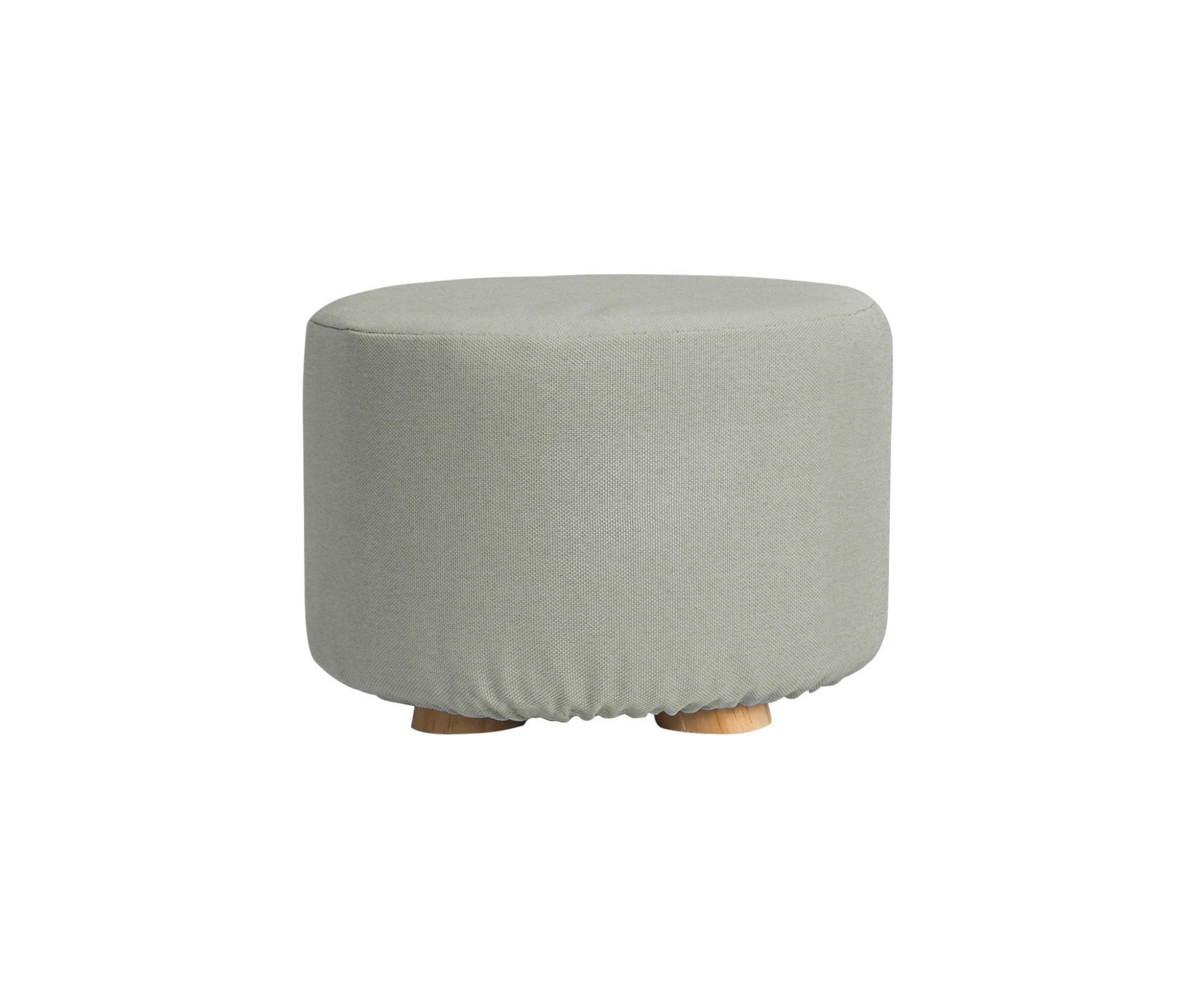 Fabric Ottoman Round Wooden Leg Foot Stool - Grey