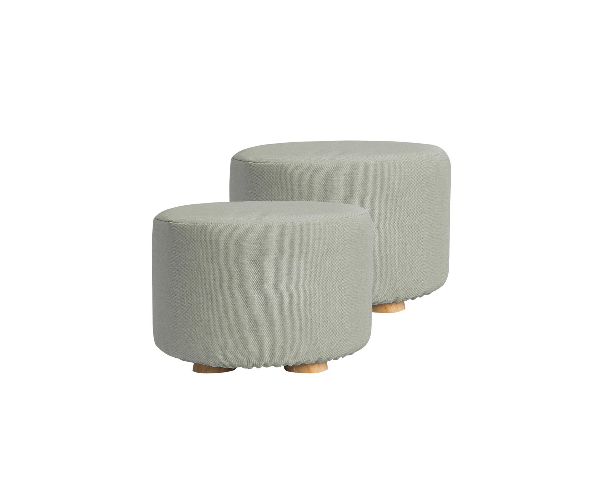 La Bella 2 Set Grey Fabric Ottoman Round Wooden Leg Foot Stool