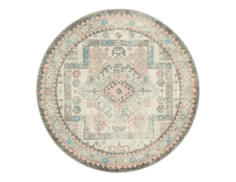 RC Home Aydin Silver Round Transitional Medallion Contemporary Rug