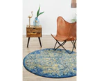 RC Home Reyhanli Royal Blue Round Transitional Yellow Medallion Contemporary Rug