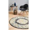 RC Home Cesme Charcoal Round Faded Medallion Contemporary Rug