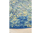 RC Home Reyhanli Royal Blue Round Transitional Yellow Medallion Contemporary Rug