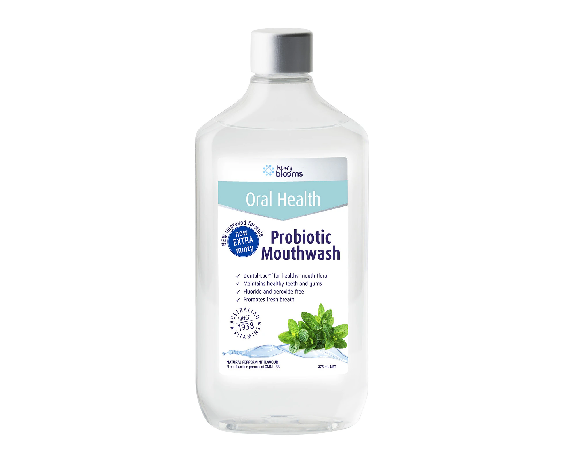 Henry Blooms Oral Health Probiotic Mouthwash Peppermint 375ml