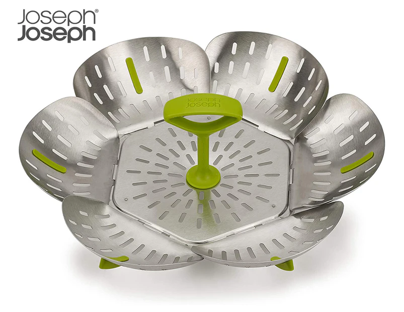 Joseph Joseph Bloom Steel Folding Steamer Basket - Silver/Green