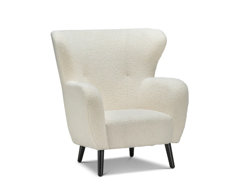 Blanc Faux Sheepskin Fur Designer Wingback Lounge Occasional Armchair