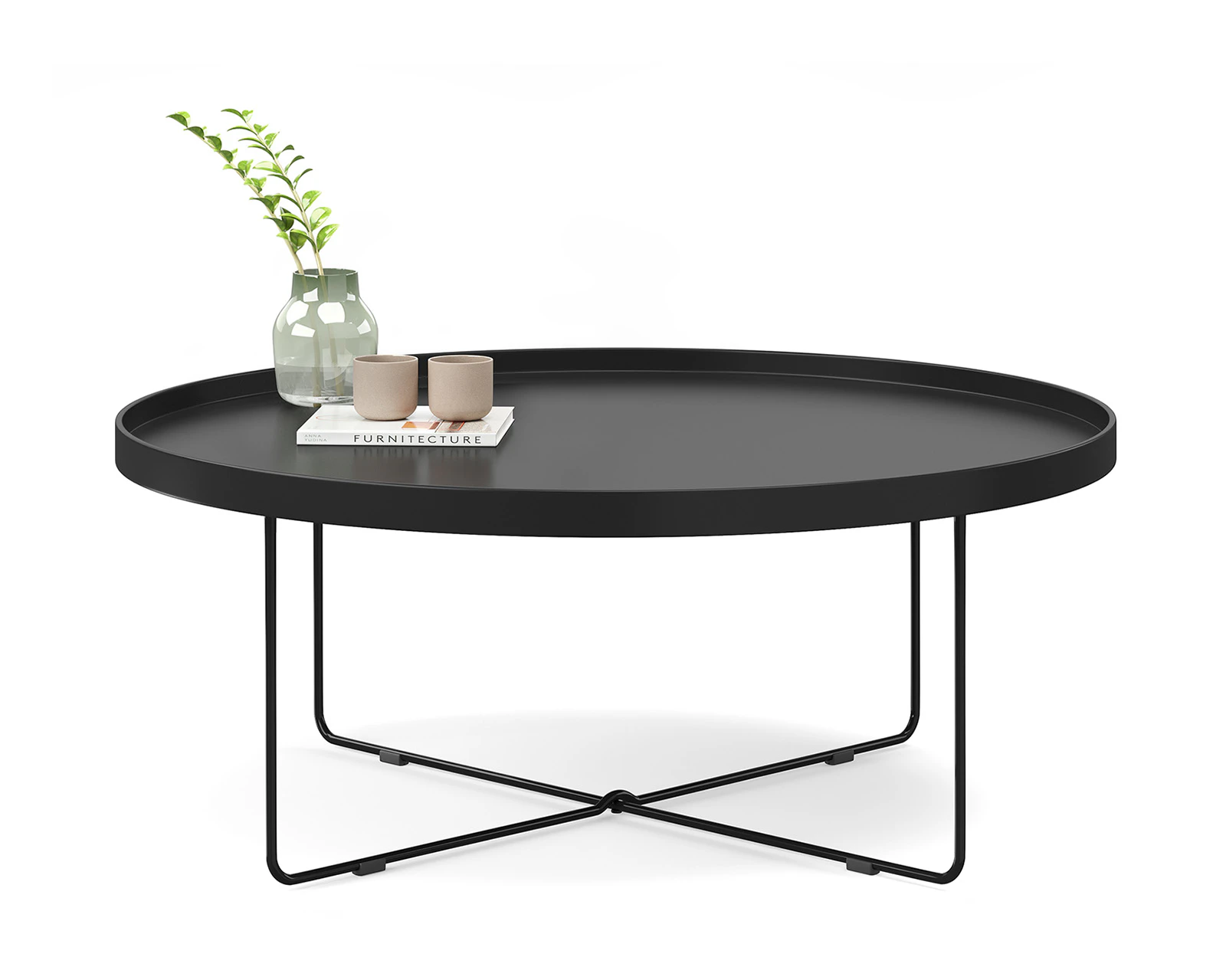 Black Contemporary 90cm Tray Coffee Table with Steel Legs