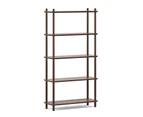 5 Tier Tall Bookshelf Case in Light Walnut Wood Mid-Century Scandinavian Design