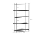 5 Tier Tall Bookshelf Case in Black Oak Wood Contemporary Scandinavian Design