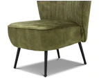 Moss Green Velvet Fabric Shell Accent Slipper Occasional Chair with Black Legs