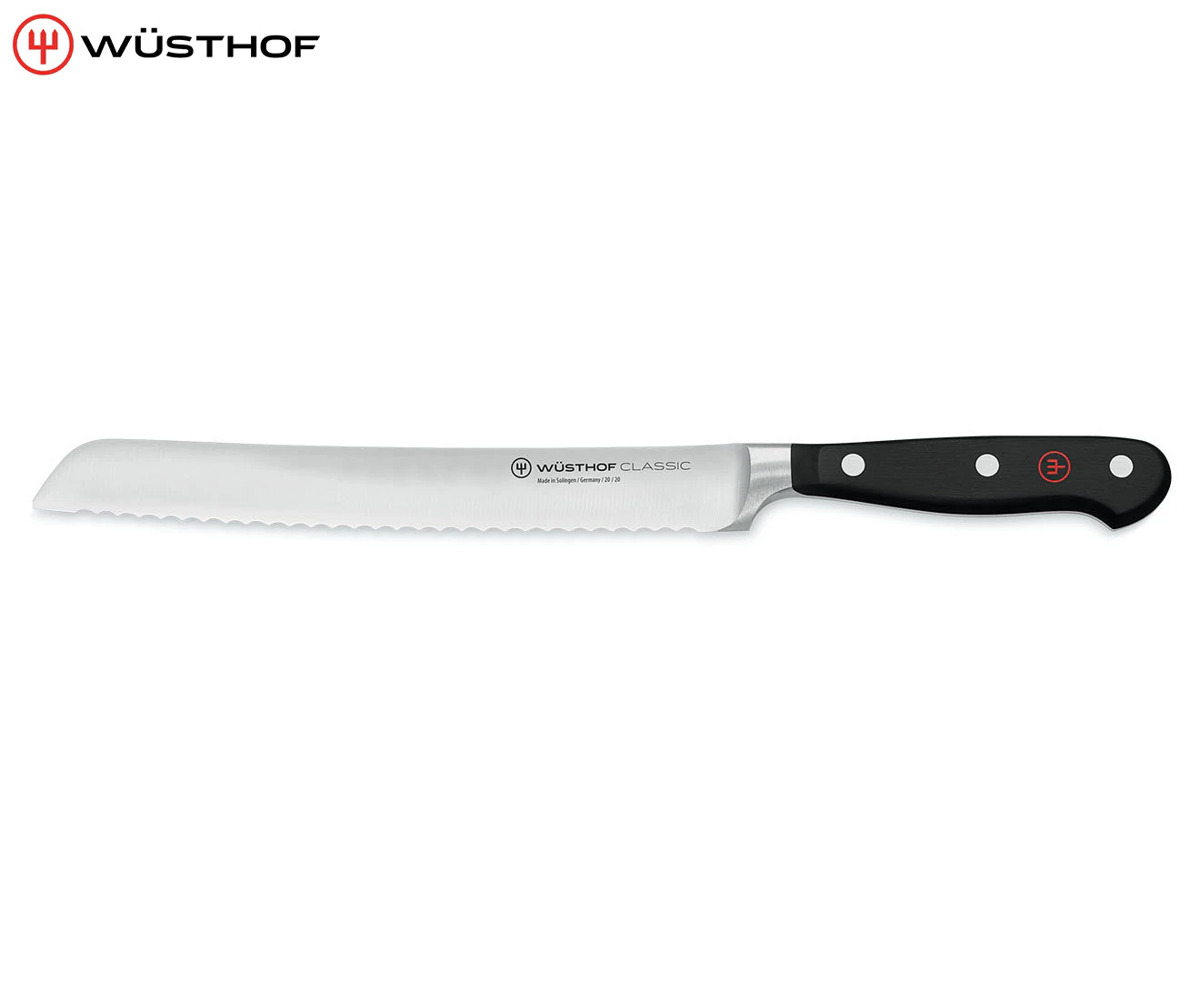 Wusthof Classic Steel Bread Knife Serrated Kitchen/Cooking 20cm Blade Black