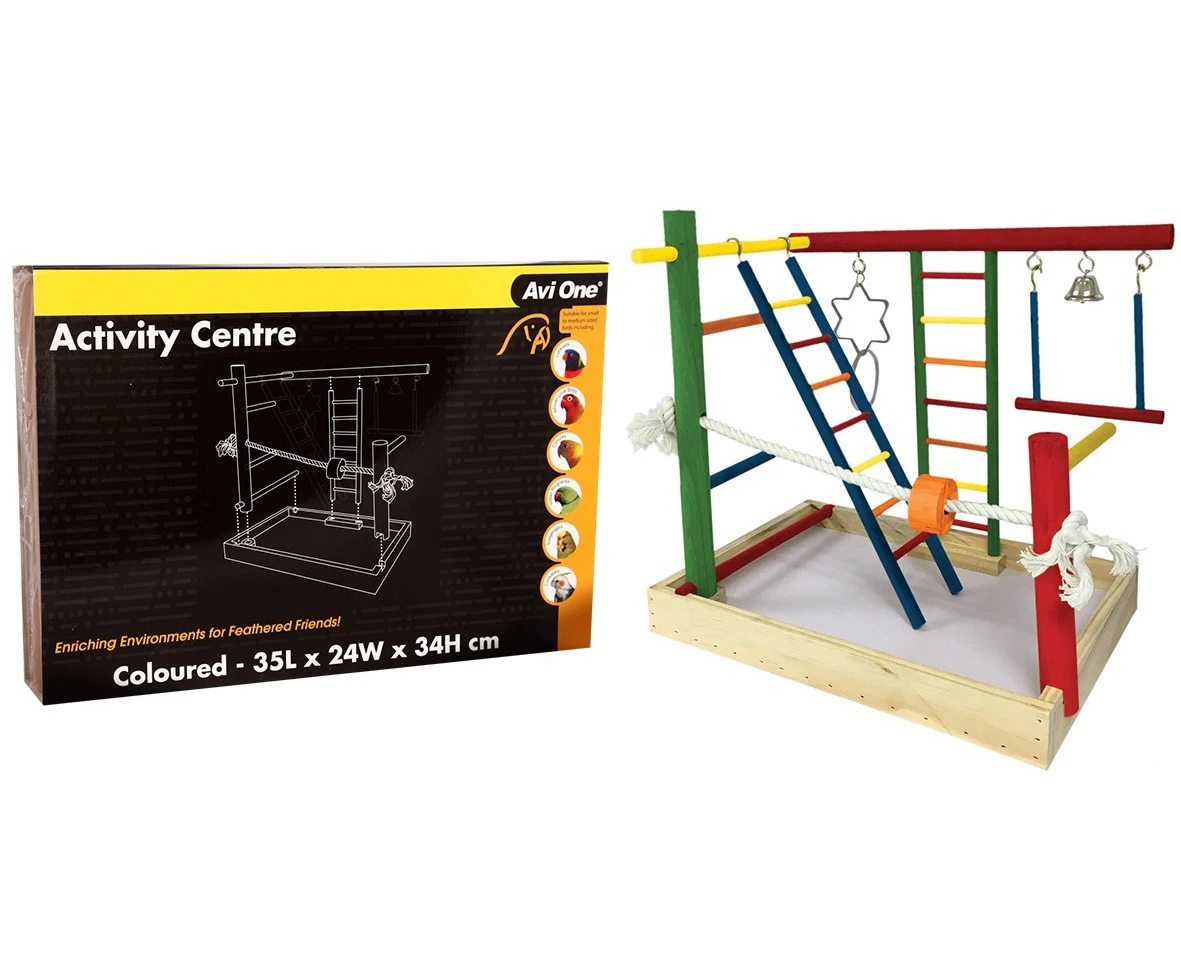 Bird Gym Activity Centre 35cm x 24cm x 34cm with Coloured Wood by Avi One