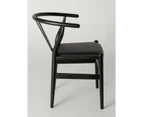 Replica Hans Wegner "CH24" Wishbone Chair - Black Frame with PU seat - Beech Timber - Set of 2