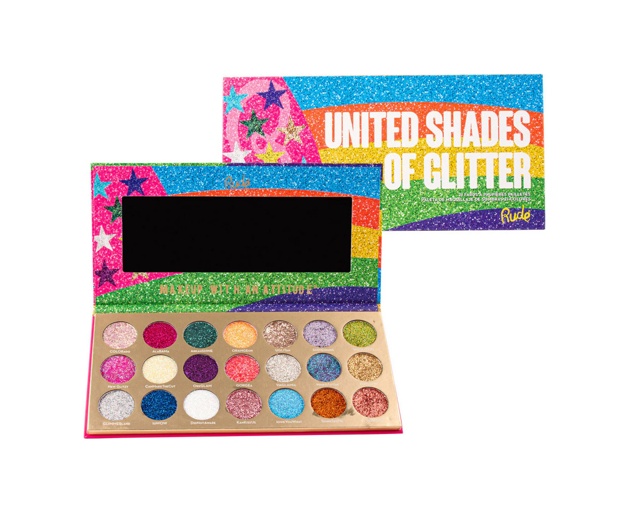 United Shades of Glitter - 21 Pressed Glitter Palette by Rude Cosmetics for Women - 0.81 oz Eye Shadow