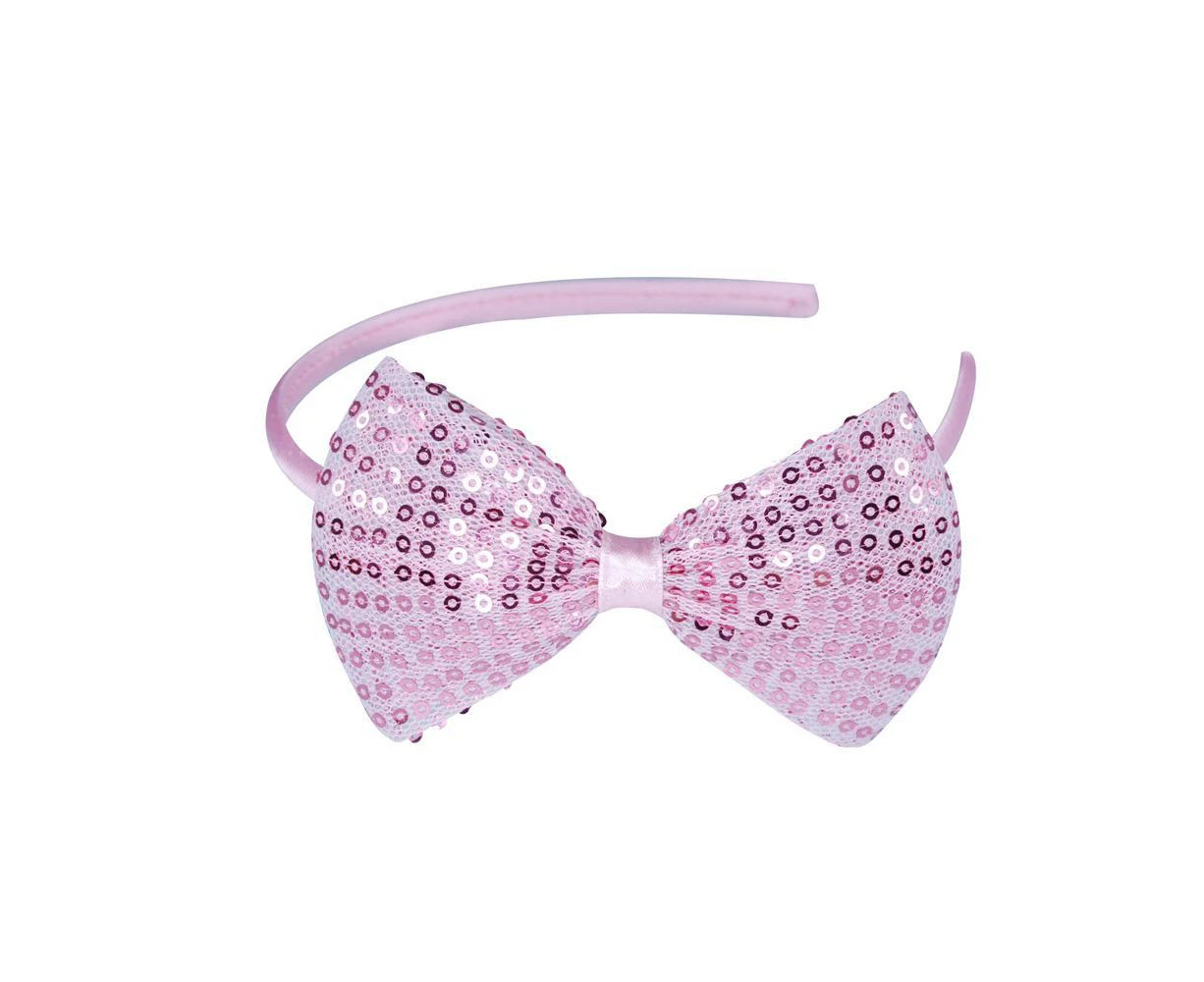 Pink Poppy Sequin Large Bow Headband - Pink