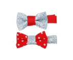Pink Poppy Sparkle Fashion Mini Bow Hairclips - Red