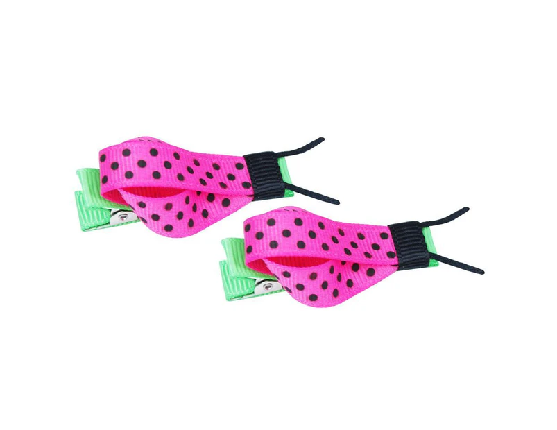 Pink Poppy Fabric Ribbon Ladybug Hairclip - Pink