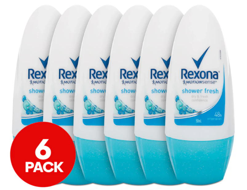 6 x Rexona MotionSense Roll-On Deodorant Shower Fresh 50mL