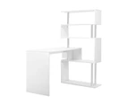 L-Shaped Rotating Home Office Desk Corner PC Computer Table W/ Hutch 4 Tier Bookshelf Storage White