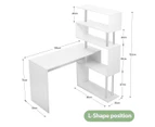 L-Shaped Rotating Home Office Desk Corner PC Computer Table W/ Hutch 4 Tier Bookshelf Storage White