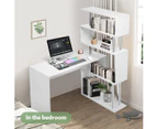 L-Shaped Rotating Home Office Desk Corner PC Computer Table W/ Hutch 4 Tier Bookshelf Storage White