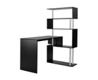 L-Shaped Rotating Home Office Desk Corner PC Computer Table W/ Hutch 4 Tier Bookshelf Storage Black