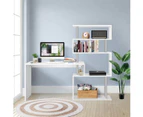 L-Shaped Rotating Home Office Desk Corner PC Computer Table W/ Hutch 4 Tier Bookshelf Storage White