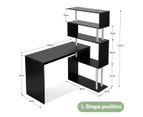 L-Shaped Rotating Home Office Desk Corner PC Computer Table W/ Hutch 4 Tier Bookshelf Storage Black